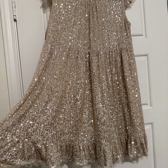 NWT M by MNK Champagne Sequin Dress Size L - Picture 3 of 12